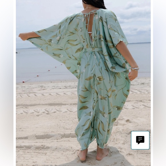 By Anthropologie Satin Tie Front Belted Floral Maxi Dress Caftan - Picture 6 of 12